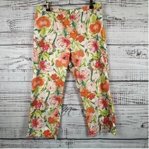 Womens Retro Lauren Ralph Lauren White Floral Print Cotton Stretch Capri Pants 8